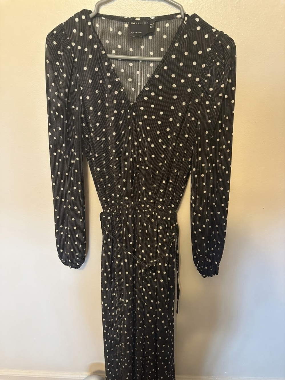 ASOS Black and White Polka Dot Long-Sleeve Wrap Dress